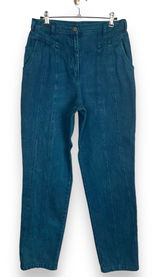 Vintage Jeans Yoke Front Seams Blue Greenish‎ Women Mom Jeans Unique Retro Dyed Photo 0