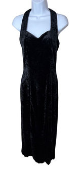 All That Jazz Vintage 90s Black‎ Crushed Velvet Halter Maxi Dress Side Slit Med Photo 0