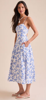 Altar’d State Bayley Blue Floral Midi Dress Size L NWOT Photo 0