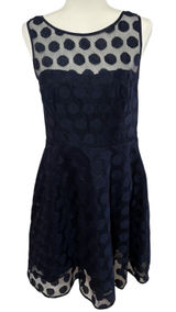 Betsey Johnson Polka Dot Mesh Lace Party Dress 10 Fit & Flare‎ Navy Textured Photo 0