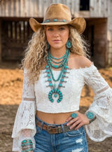 White Bell Sleeve Off Shoulder Top Women's Small Boho Festival Crop Lace Photo 0