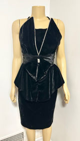 Vintage Night Way Black Velvet Peplum Dress Rhinestone Bow Halter 80s Glam 12 Photo 0
