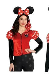 Disney Minnie Mouse Costume Hoodie Adult Small Red Polka‎ Dot 3D Ears Bow Zip Up Photo 0