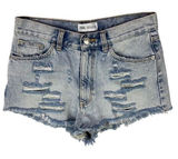 Zara Womens Shorts Size‎ 4 Distressed Light Wash Denim High Rise Cutoff Festival Photo 0