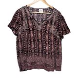 Knox Rose Women Boho Cottage Blouse XXL Maroon Floral Embroidered Peasant Top Photo 0