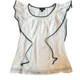 IZ Byer EUC White Black Trim Flowy Ruffle Sleeve Blouse Sz S Photo 0