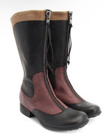 John Fluevog Encourage Kathryn Leather Tall Boots Black Burgundy‎ Yellow 8 GUC Photo 0