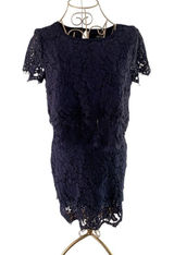 Lulus Turn Back Time Lace Two-Piece Crop Top Mini Skirt Set Small Navy Photo 0