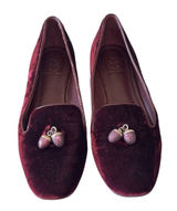 Tory Burch Burgundy Velvet Acorn Charm Smoking Slippers Loafers 7 Photo 0