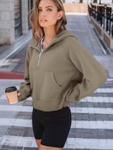 Automet Scuba Hoodie Half Zip Cropped Size Medium Mocha Athleisure Photo 0