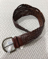 Merona Braided Leather Belt for Women in Dark Brown with Horseshoe Silver Buckle Photo 0
