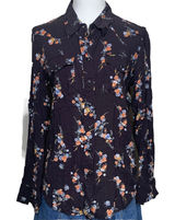 Wrangler Western Shirt Womens XS Black Floral Snap Front LongSleeve Pointed Yoke Photo 0