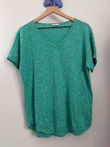 Eileen Fisher Large Linen Short Sleeve Tee Teal V Neck Beach Tropical Relaxed Photo 0