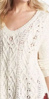 Free People Cross My Heart Vneck Sweater Women’s S Pullover Cream Grunge Boho‎ Photo 0