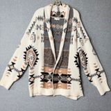 Blu Pepper Women's Southwestern Popcorn Knit Shawl Cardigan Cream Large Photo 0