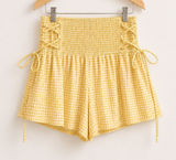 Rays For Days Summer Yellow And White Smocked Gingham Lace Up Tie Side Shorts Photo 0