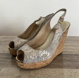 Jimmy Choo Prova Snake Print Silver Metallic Cork Wedges Heels Size 36.5 Photo 0
