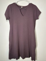 T-Shirt Dress Mauve Keyhole Neck Scallop Hem Casual‎ Preppy Normcore Weekend M Photo 0