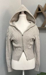 Wild Fable Cream Grey Cable Knit Zip Up Hoodie Sweater Grunge Dark Cottagecore Photo 0
