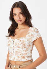 [Abercrombie & Fitch] Tropical Toile Print Sweetheart Neck Crop Top Size Large L Photo 0