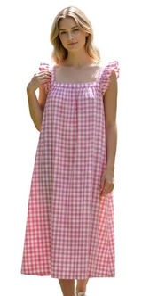 Vineyard Vines Gingham Dress Womens Small Pink Excellent Ruffle Cotton Linen Photo 0