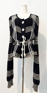 Laureate Lane Cardigan Size XL Wool Striped Chunky Rope Tie Sweater Retro Boho Photo 0