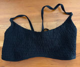 Hollister Swim Black Smocked Bandeau Bikini Top Strappy Lace Up Back Large Photo 0