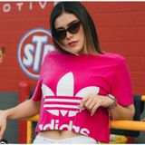 Adidas Originals Women Hot Pink Trefoil Logo Cropped T-Shirt Size Small Photo 0