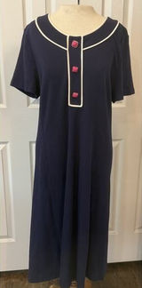 Lilly‎ Pulitzer Dress Sz XL Navy Blue Pink Buttons Shift Coastal Career *hemmed* Photo 0