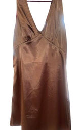 SHEIN Satin V-Neck Sleeveless Mini‎ Dress Copper Silky Side Zip Party Cocktail S Photo 0