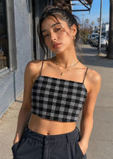 Popular 21 Black & White Plaid Spaghetti Strap Crop Top Y2K L Photo 0