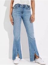 American Eagle 90s Bootcut Denim Blue Jeans Split Hem High Rise Women’s Size 8 R Photo 0