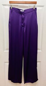 NWT, H&M bright purple satin like trousers sz 6 with slits on the side of legs. Photo 0