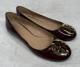Tory Burch Reva Ballet Flats Burgundy Patent Leather Gold Medallion Womens‎ 7M Photo 0