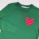 Trina Turk Womens Green 100% Merino Wool Heart Graphic Pullover Sweater Small Photo 0