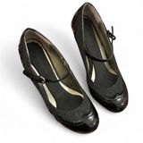 Y2K Black Wingtip Plaid Whimsygoth Gothic schoolgirl leather Mary jane heels pumps oxford morute coquette preppy dark academia office siren core chunky platform round toe herringbone gingham faux leather Sz 8.5M #bratz #destroyer #fairycore #grunge #lolita teacher mod dark 2000s Photo 0