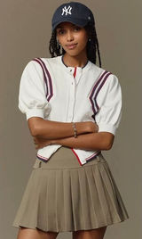 Maeve Puff Sleeve Cardigan White Inset Graphic Button Front‎ Sweater Size S Photo 0