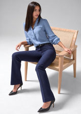 WHBM Dress Pants Womens 4L 4T Tall Ines Slim Bootcut Comfort Stretch Navy Blue Photo 0