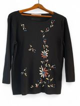 Lucia Burns Women's L Vintage 90s Black Embroidered Floral 3/4 Sleeve Knit Top Photo 0