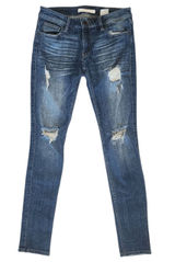 Distressed Mid-Blue Women's Skinny Jeans Photo 0