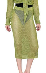 Future Collective Green Mesh Sheer Festival Beach Midi Lamé Skirt Photo 0