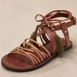 933|Free People Studded Boho Hippie Leather Gladiator Sandals Brown Women 37 6.5 Photo 0