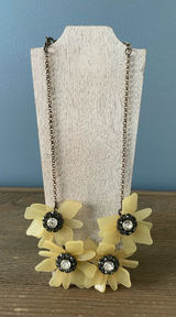 Chunky Pale Yellow Flowers with Crystal Rhinestones Necklace Boho Vintage-Style Photo 0
