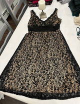 SL Fashions Womens Black Lace Gold Lining Sleeveless A-Line Midi Dress‎ Size 6 Photo 0