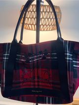 Victoria's Secret Red and Black Plaid Tote with Floral Overlay Photo 0