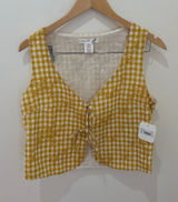 Altar'd‎ State Gingham Floral Embroidered Tie Front Vest Top Yellow White Photo 0