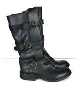 Steve Madden Buck Boots Womens 7.5 Black Leather Triple Buckle Moto Biker Y2K Photo 0