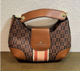 London Fog Collection Brown Monogram Stripe Hobo Shoulder Bag Gold Chain New Photo 0