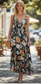 Torrid Black Floral Georgette Maxi Dress size 1 Photo 0