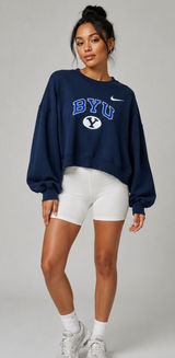 Nike Phoenix Fleece BYU Cougars Womens XL Oversized Cropped Crewneck Gameday Photo 0